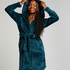 Short Fleece Ribbed Bathrobe, Blue