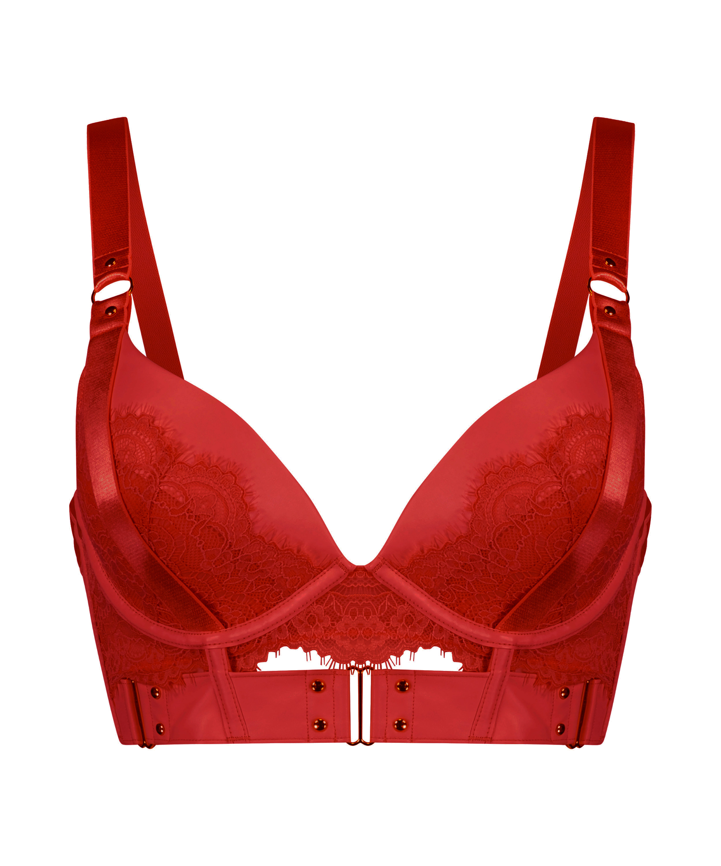 Occult Padded Underwired Longline Push-Up Bra, Red, main