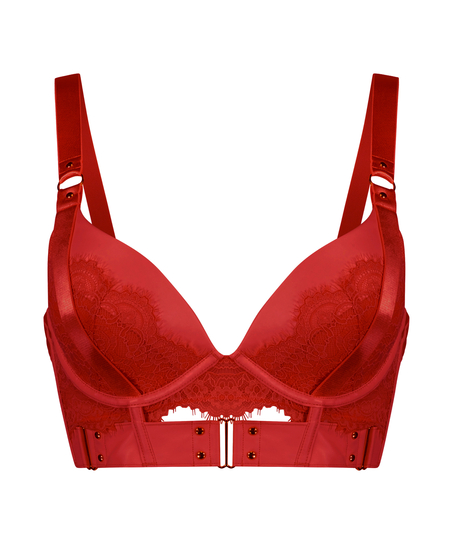 Occult Padded Underwired Longline Push-Up Bra, Red