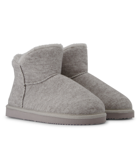 Knit Boot Slippers, Beige