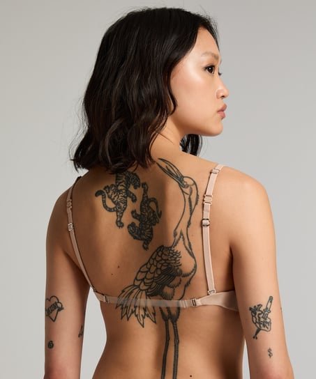 Transparent Back Multiway Padded Underwired Bra, Beige