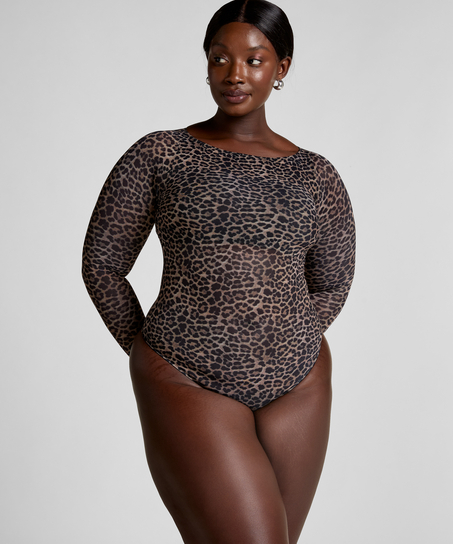 Tara Leopard Long Sleeved Body, Black