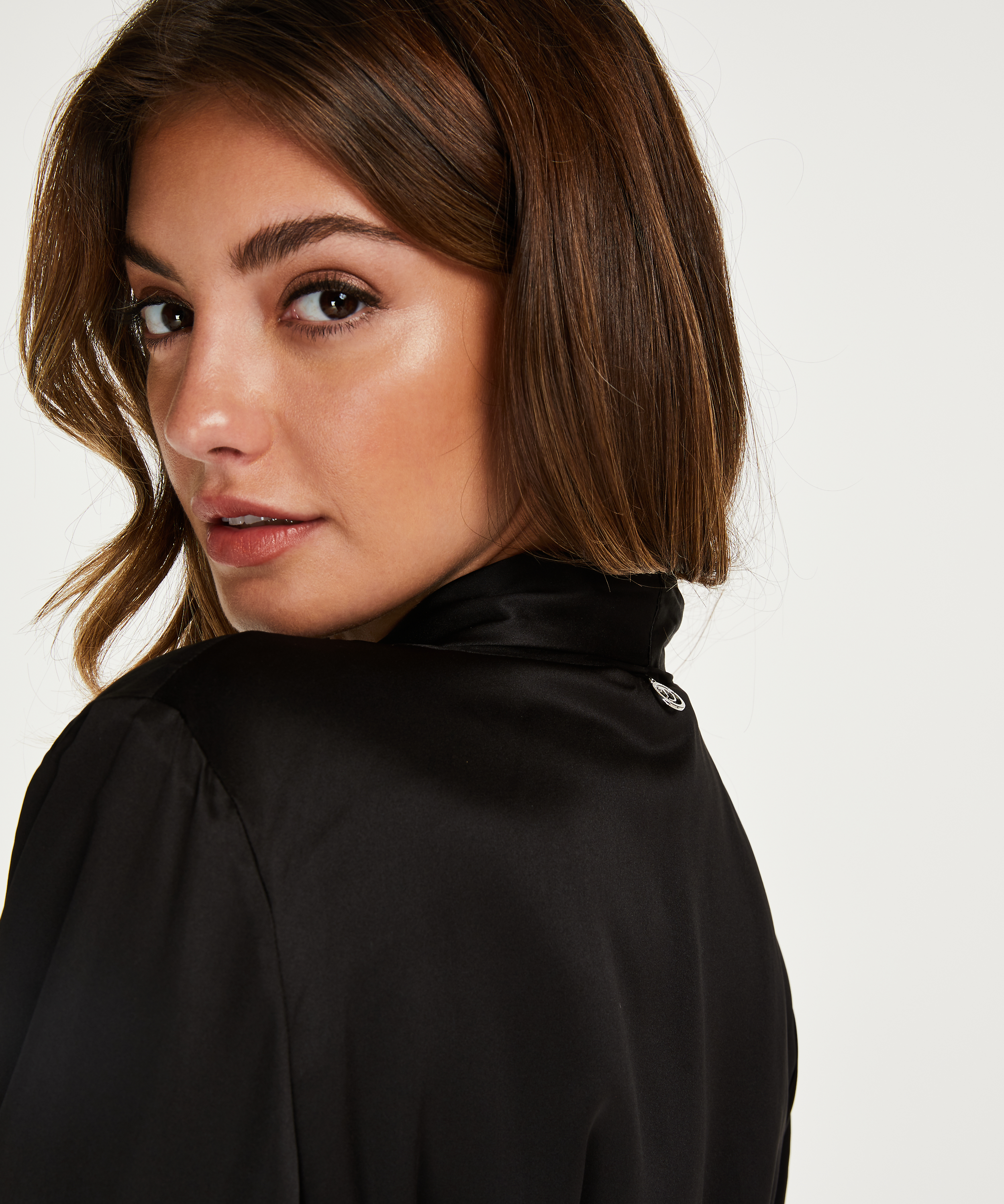 Doutzen satin velvet bathrobe, Black, main