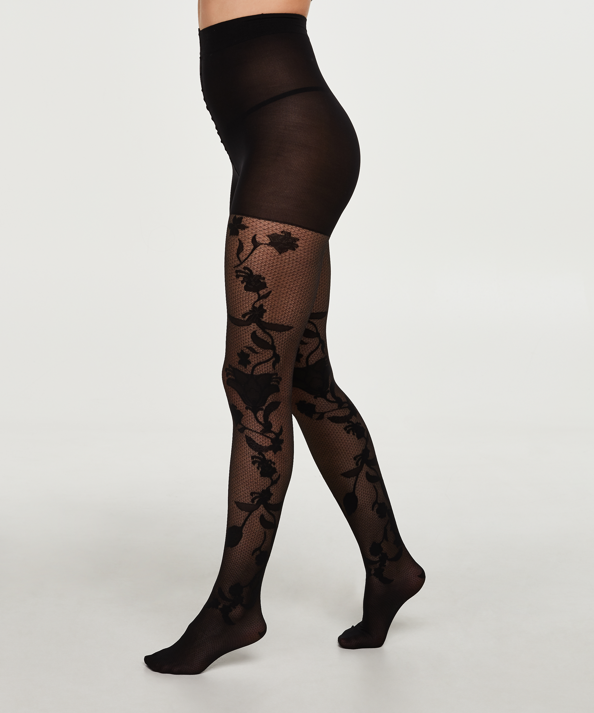 Paisley fishnet tights, Black, main