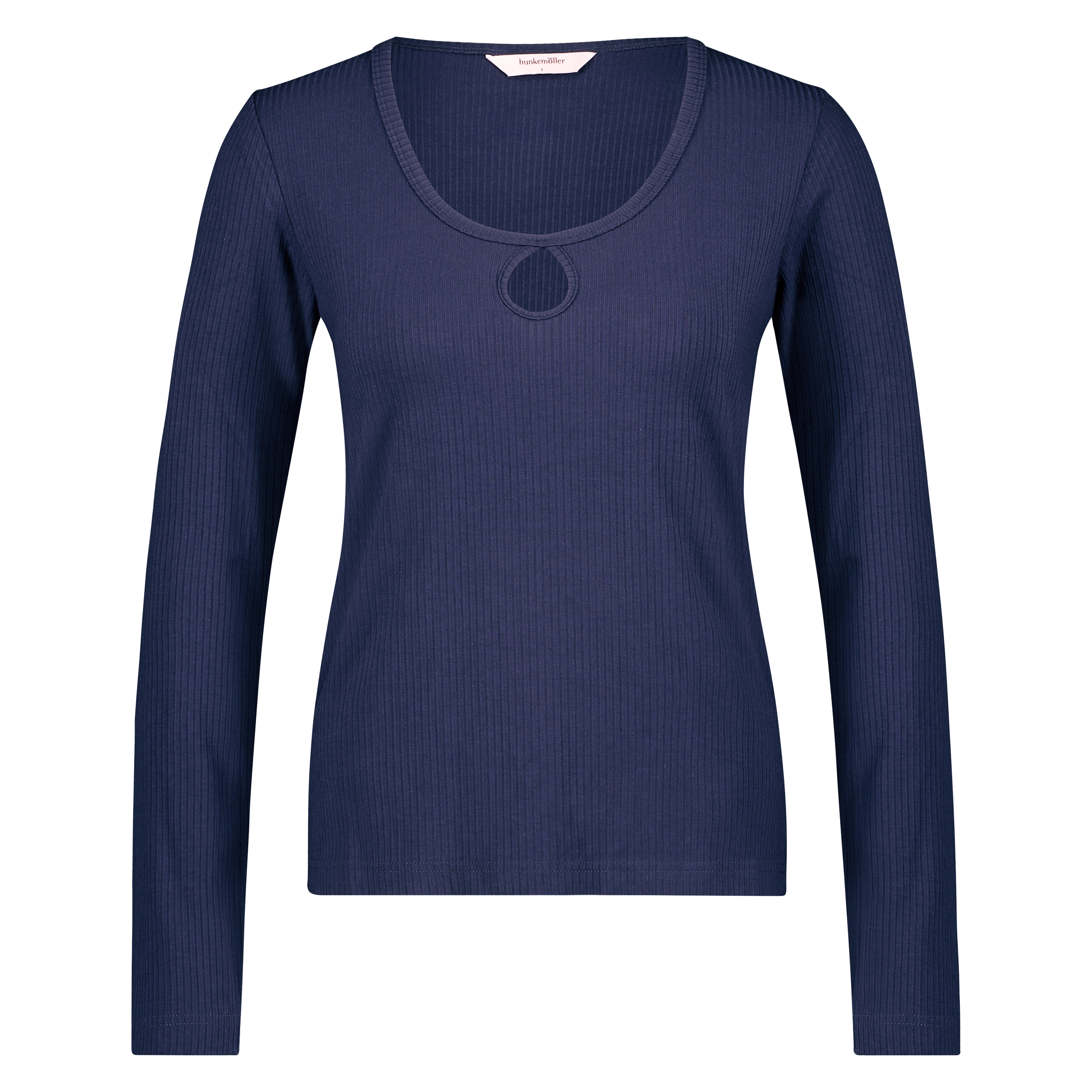 Long-sleeved pyjama top rib keyhole, Blue, main