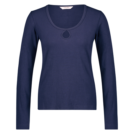 Long-sleeved pyjama top rib keyhole, Blue