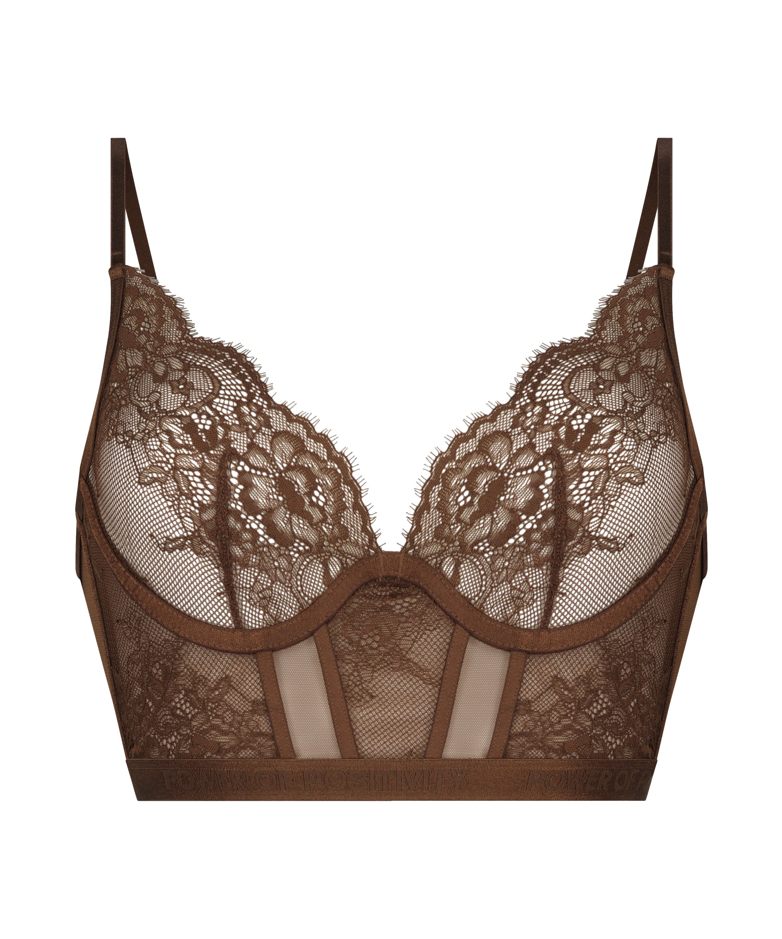 Honey Non-Padded Underwired Longline Bra, Brown, main