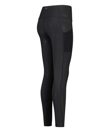 HKMX High-Waisted Sport Leggings Gold Glitter, Black