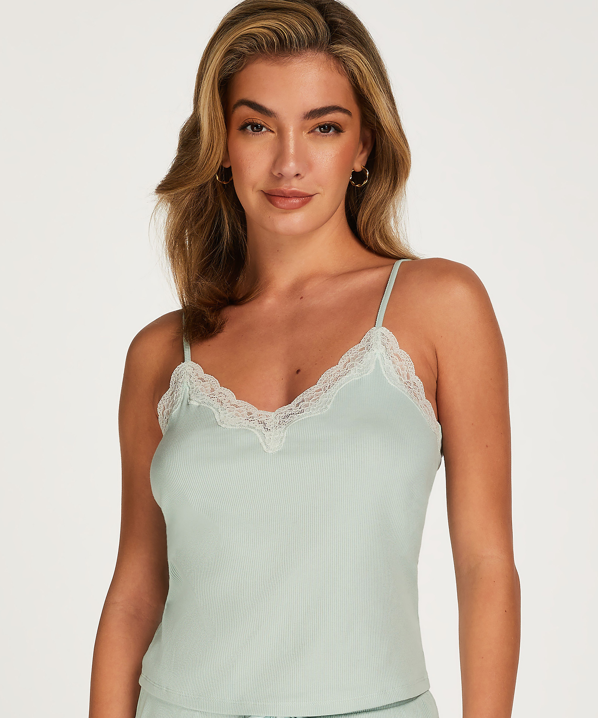 Cami Rib Lace Top, Green, main