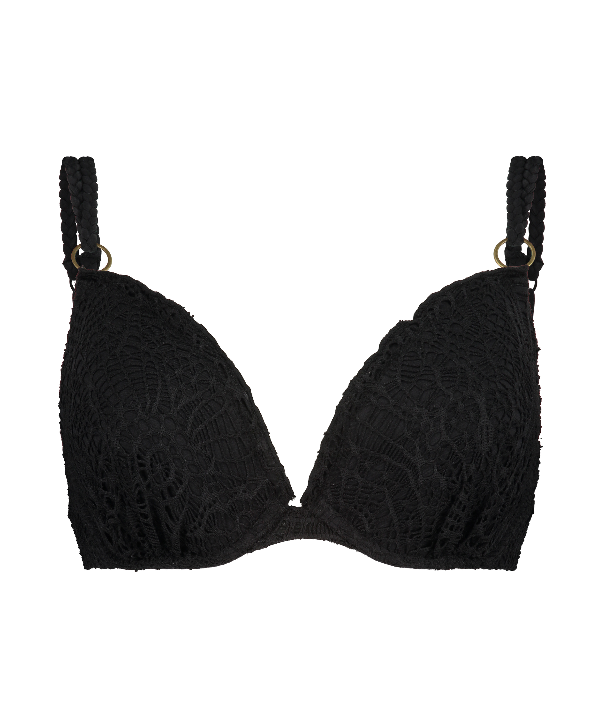 Crochet padded underwired bikini top, Black, main