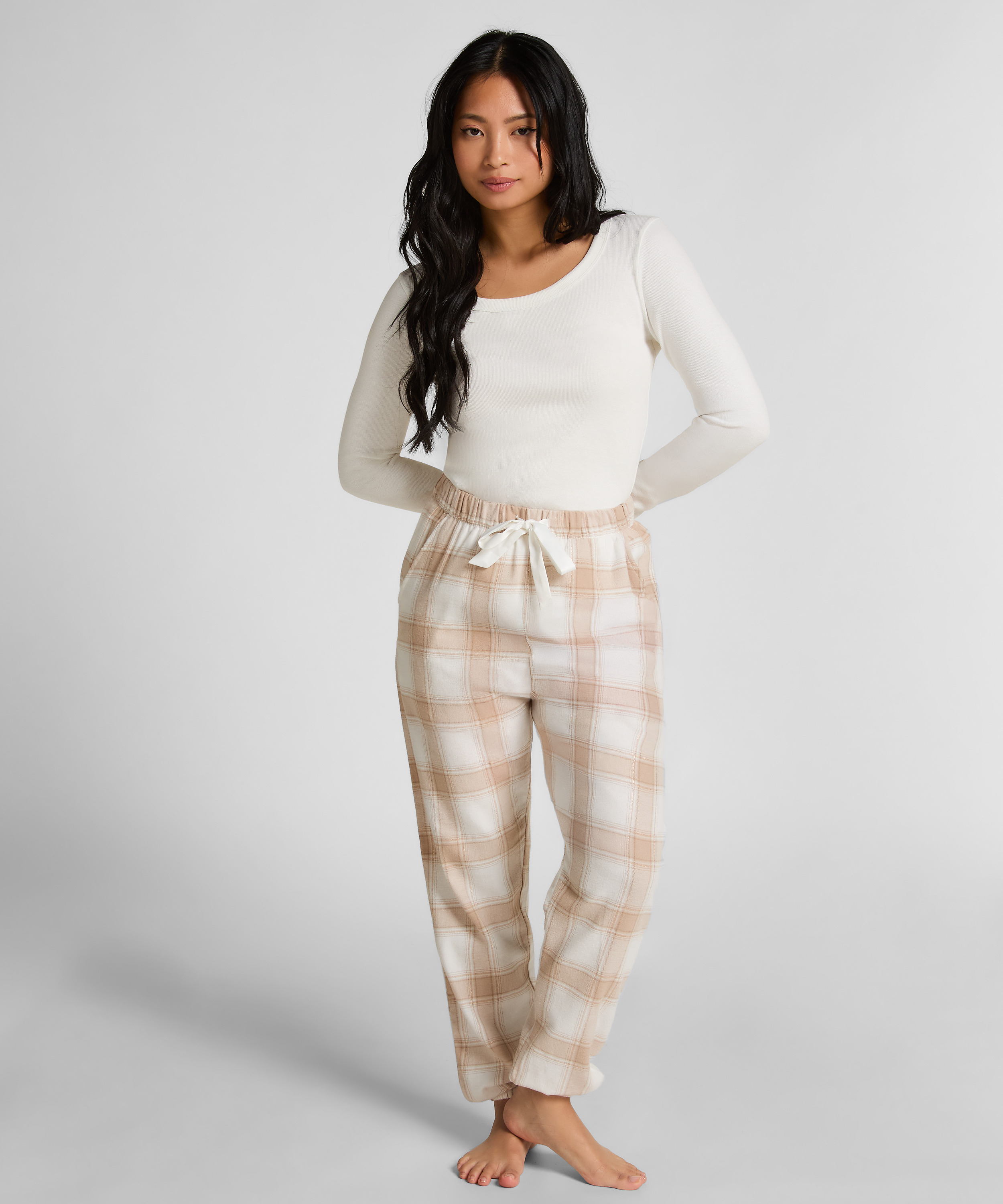 Flannel Pyjama Pants, Beige, main