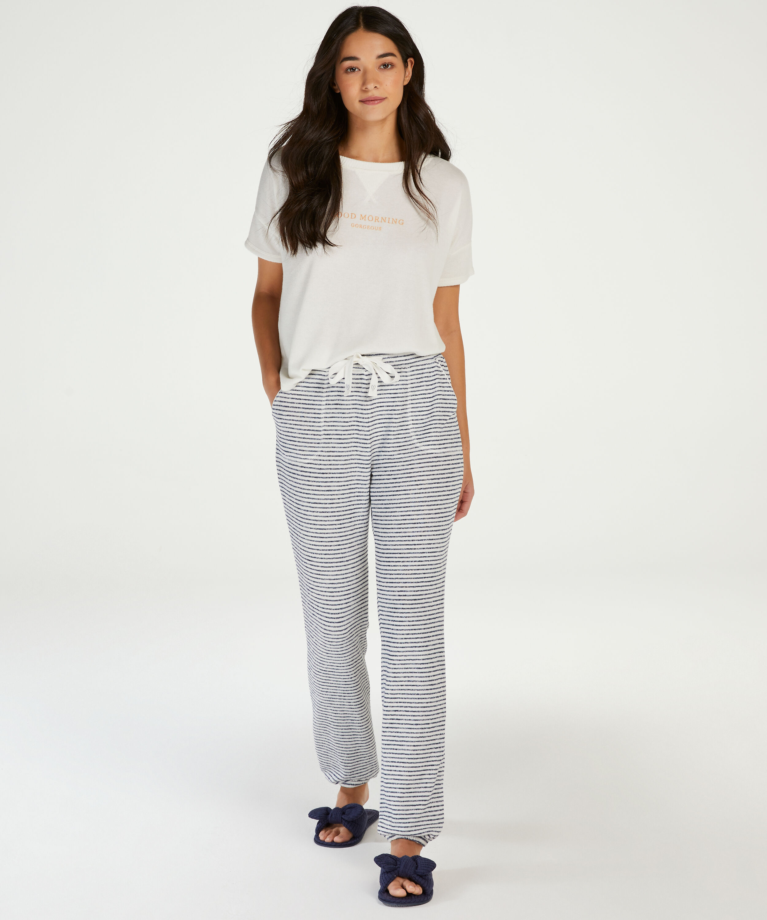 Short sleeve pyjama top in brushed jersey, White