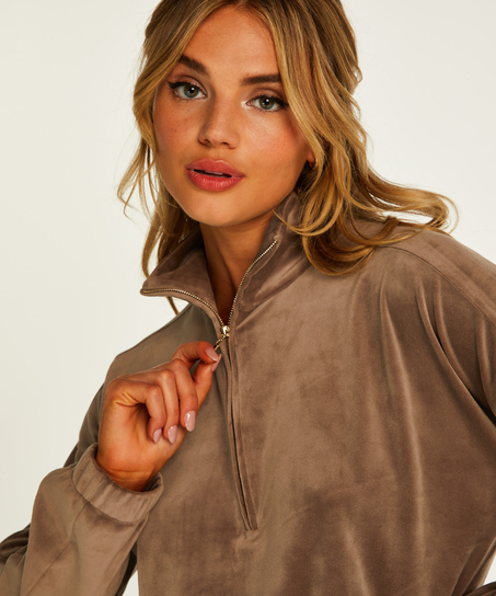 Velour top with long sleeves, Brown