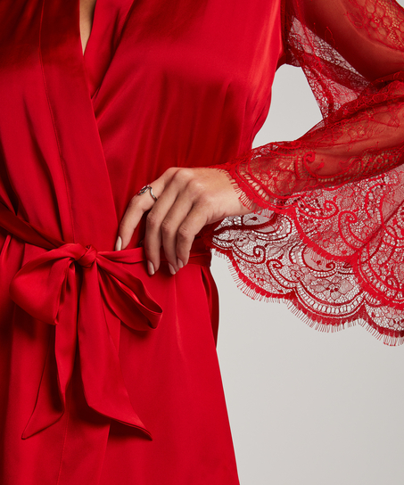 Satin Lace Kimono, Red