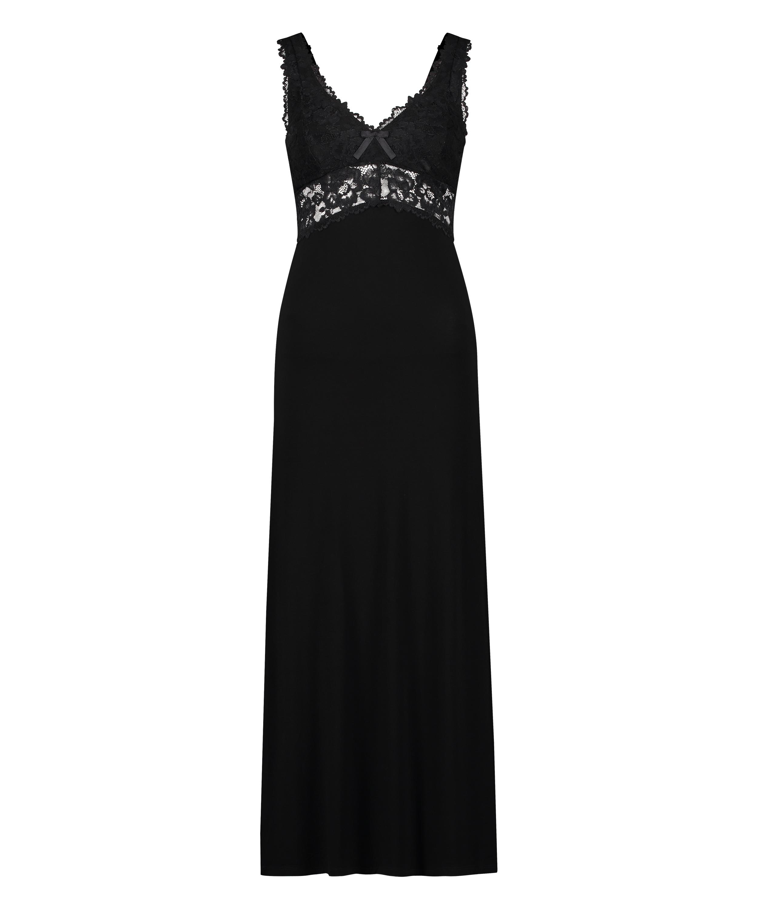 Nora Lace Long Slip Dress, Black, main