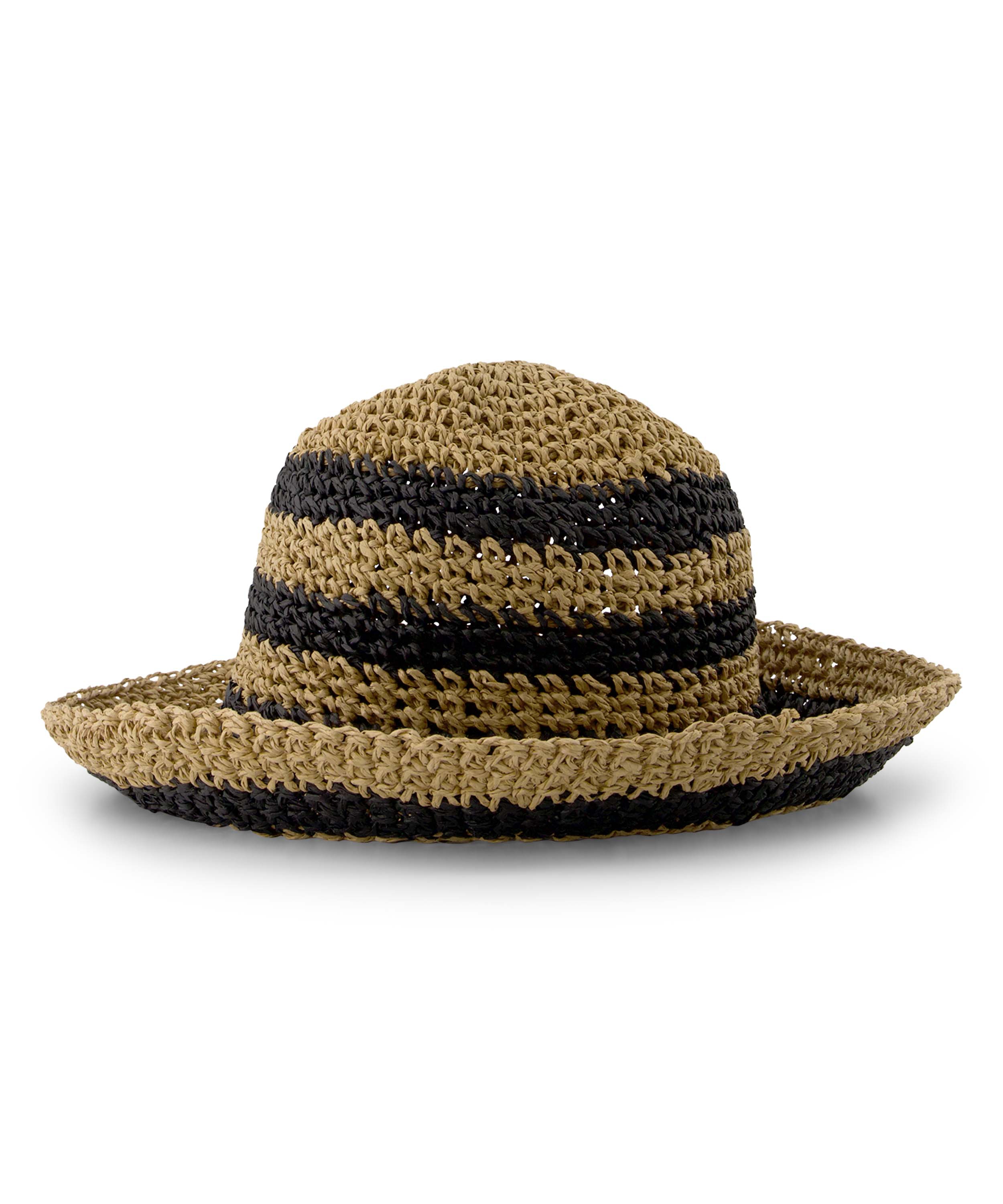 Straw Striped Bucket Hat, Black, main