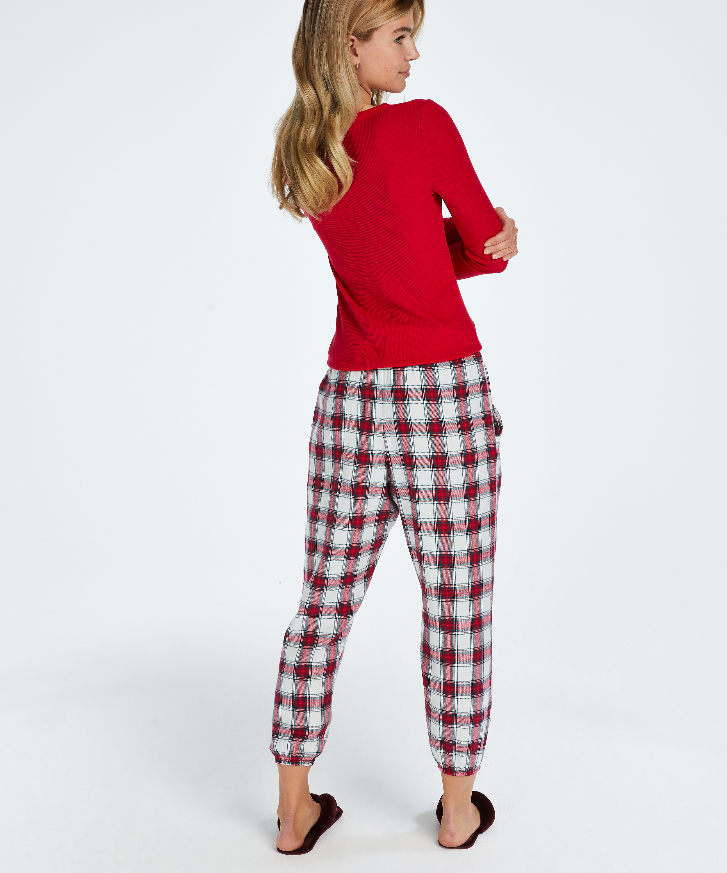Twill Check Pyjama Pants, Red, main