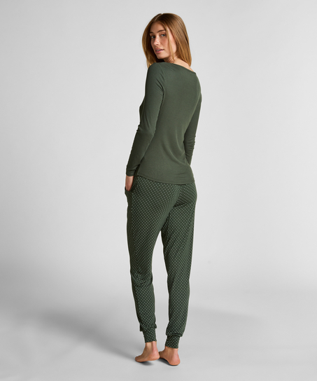 Longsleeved Pyjama Top Henley, Green