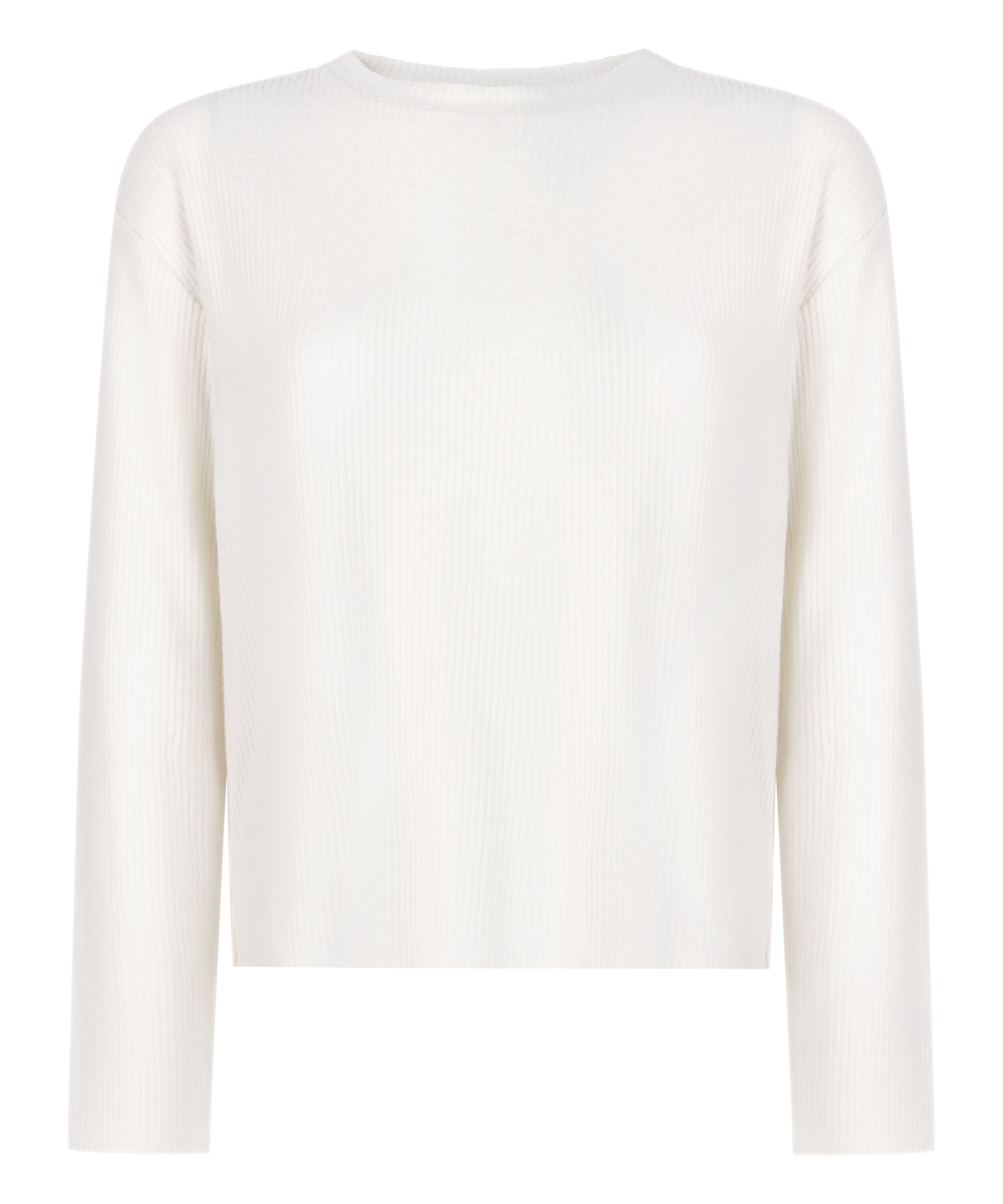 Long-sleeved Knitted Ribbed Pyjama Top, White