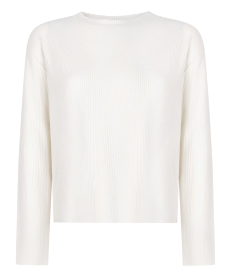 Long-sleeved Knitted Ribbed Pyjama Top, White