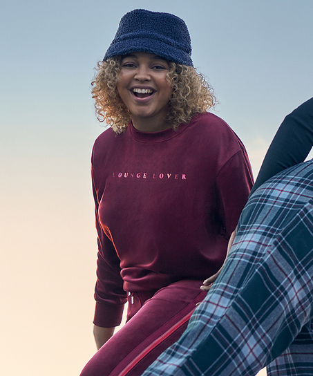 Long-sleeved Velours top, Red