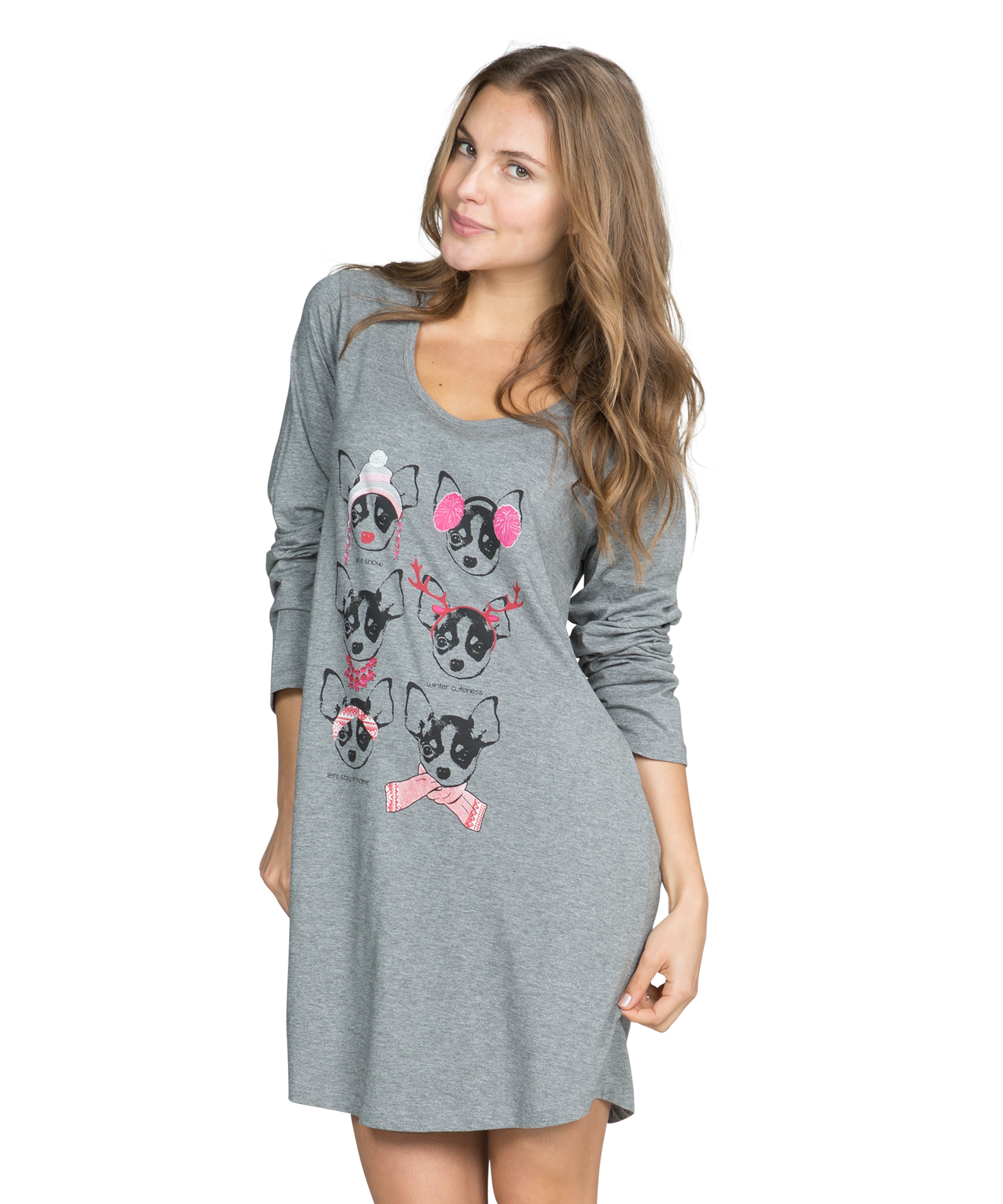 Nightshirt round neck long sleeves, Grey, main