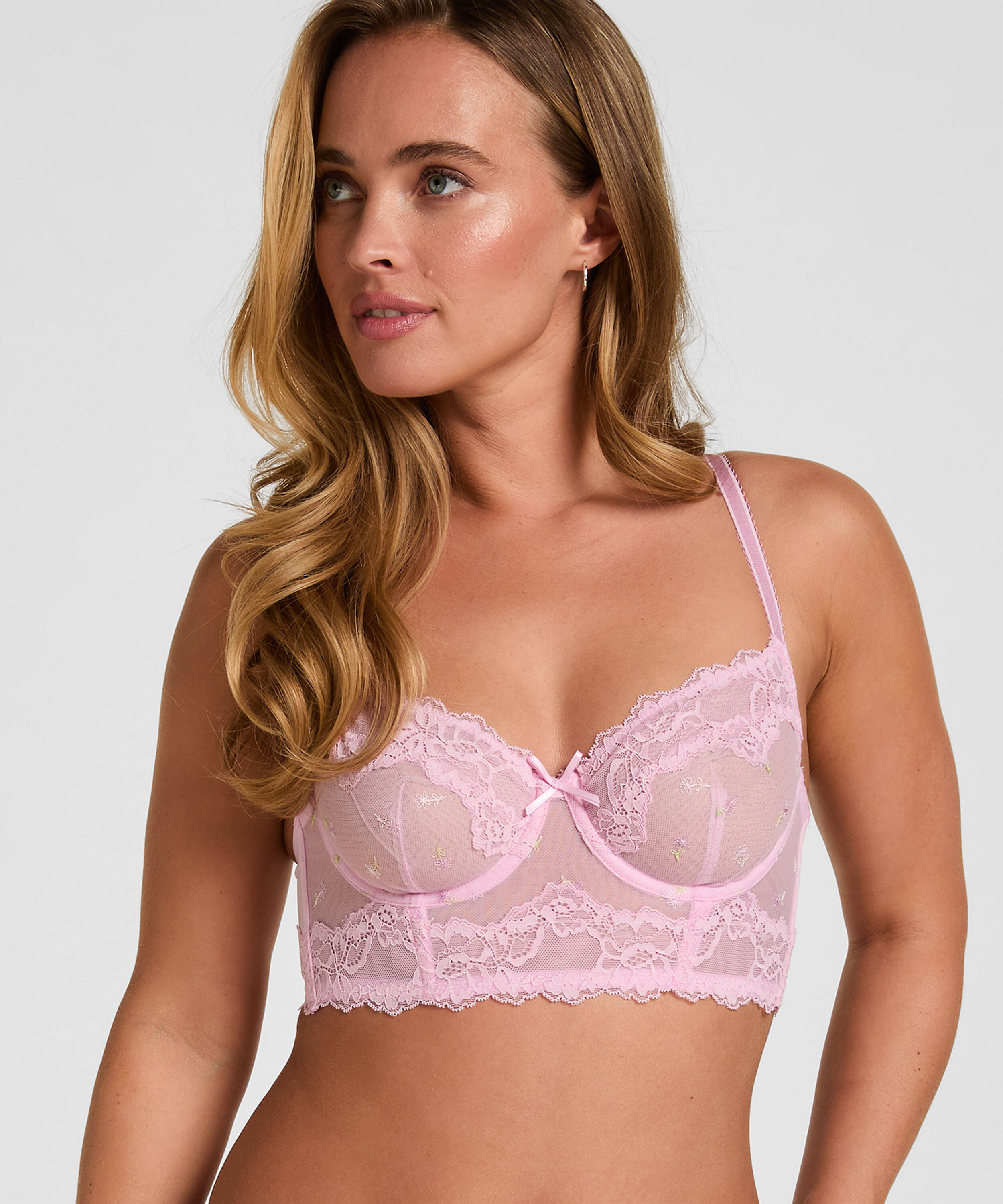 Non-Padded Underwired Longline Bra Camellia, Pink