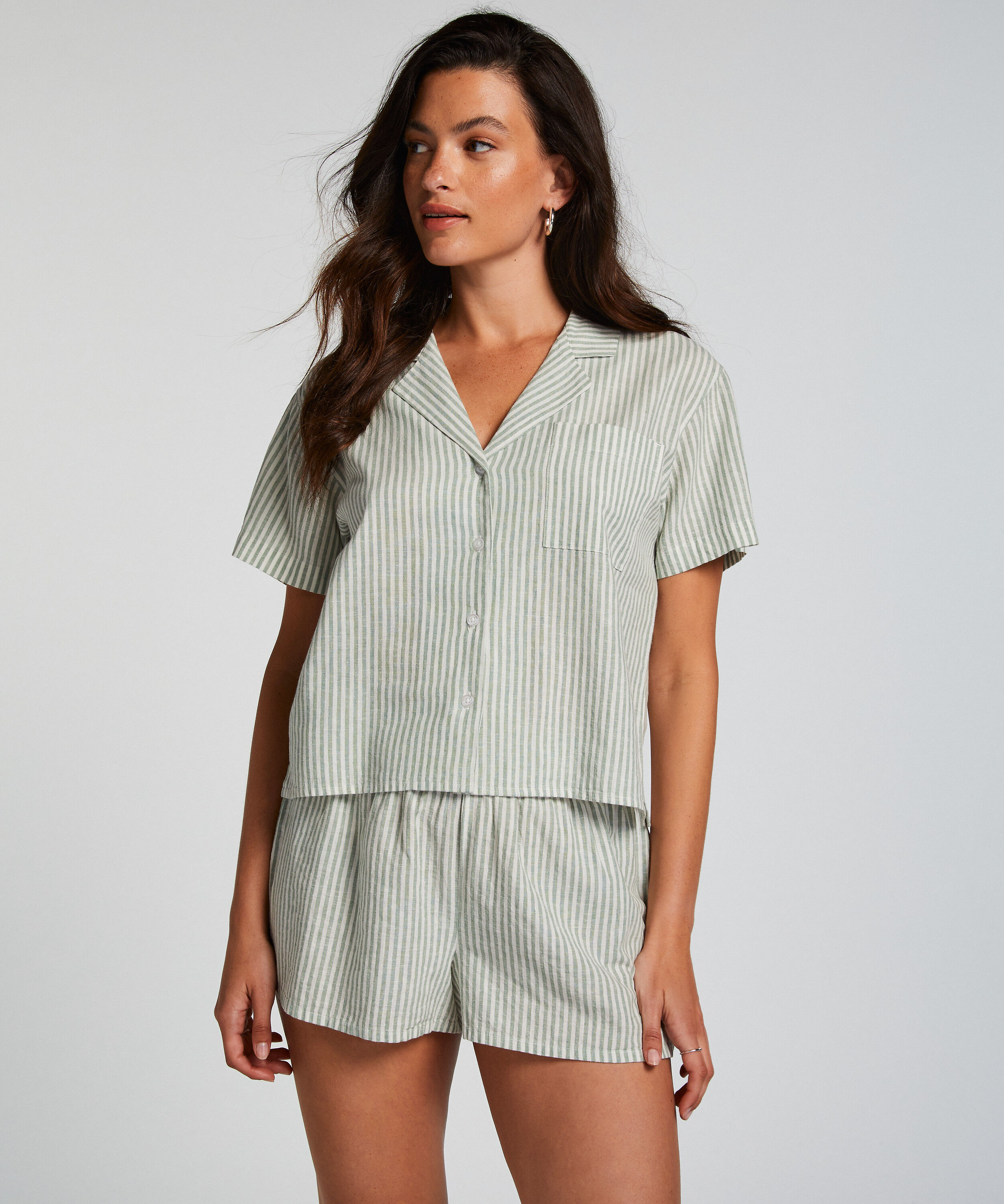 Linen Pyjama Top, Green