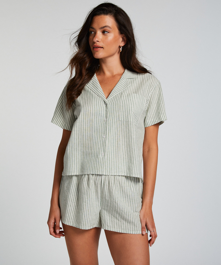 Linen Pyjama Top, Green