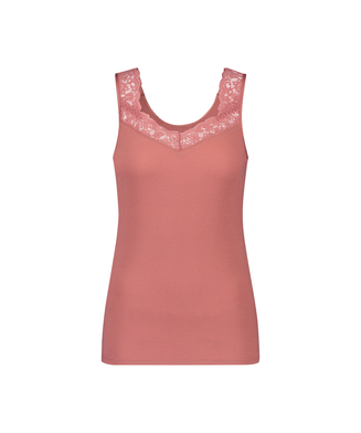 Ribbed Lace Singlet, Pink