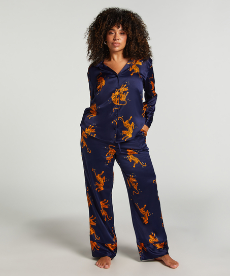 Satin Long-Sleeved Jacket, Blue