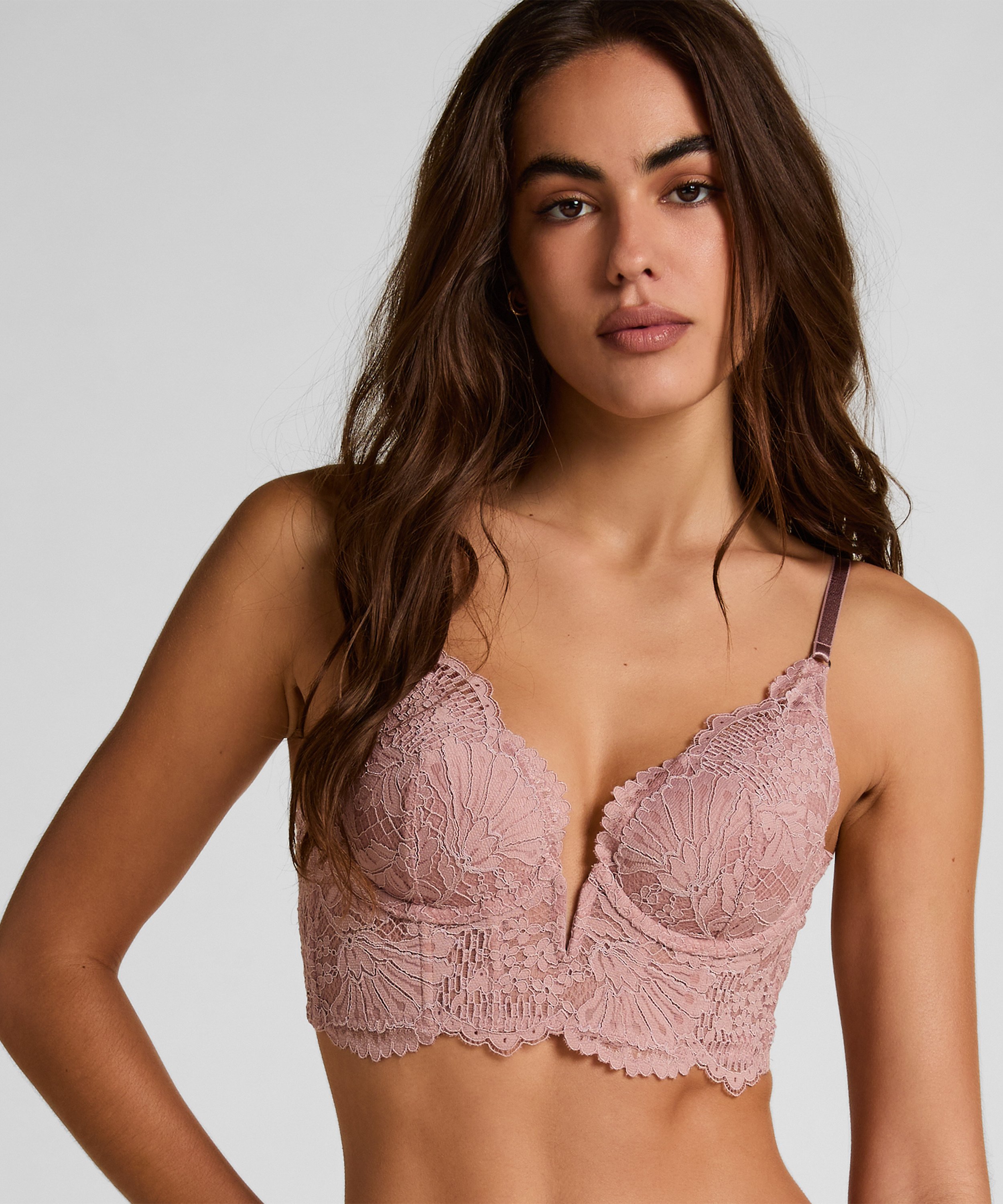Essie Padded Underwired Longline Bra, Purple, main