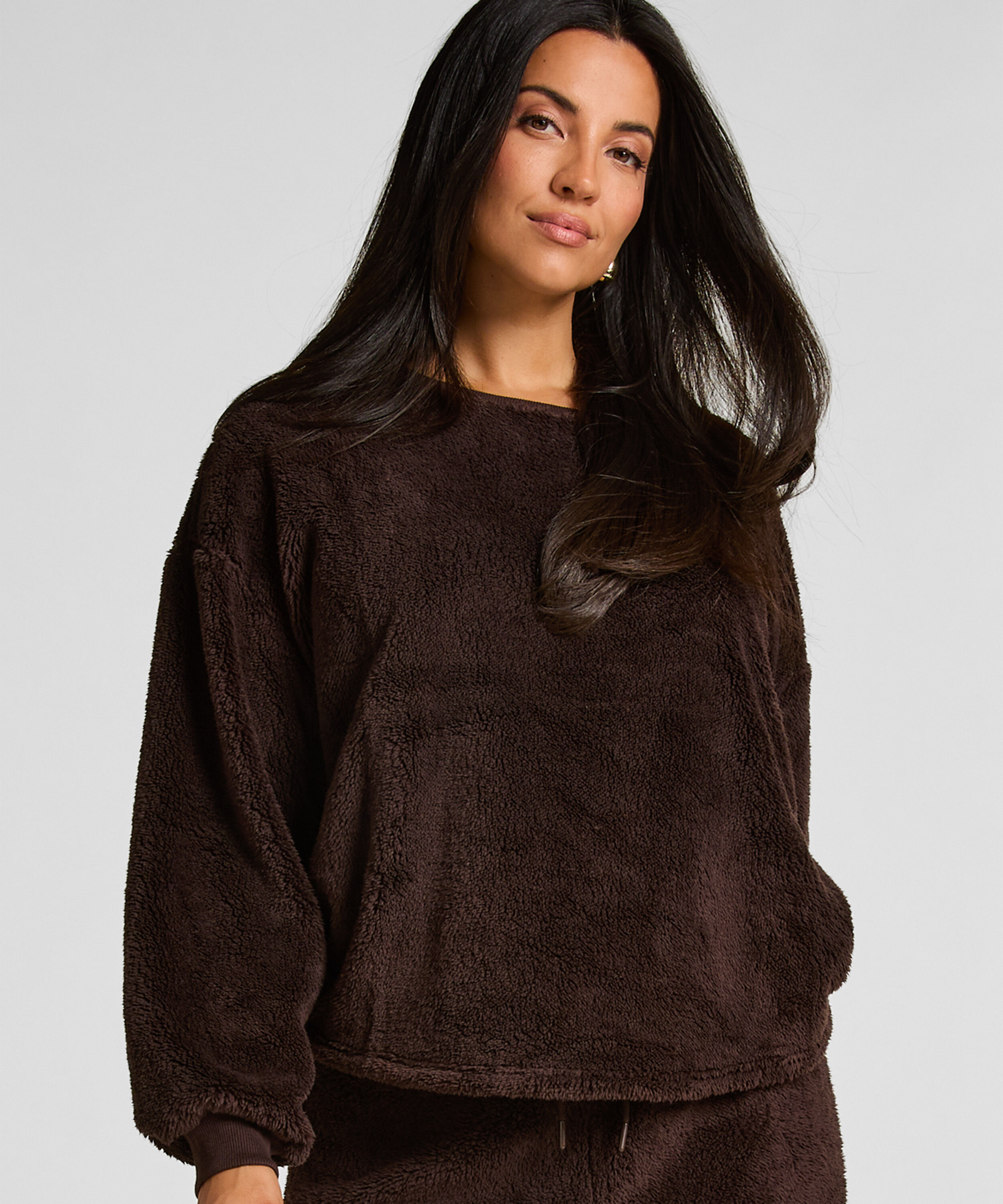 Longsleeved Top Fluffy Fleece, Brown