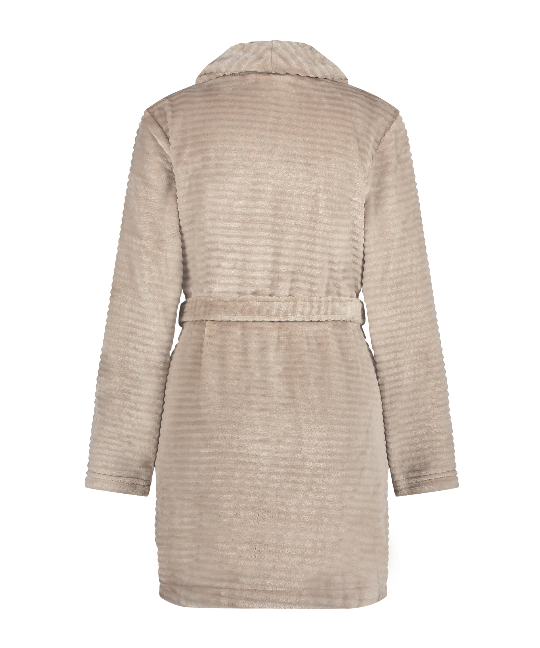 Short Fleece Ribbed Bathrobe, Beige, main