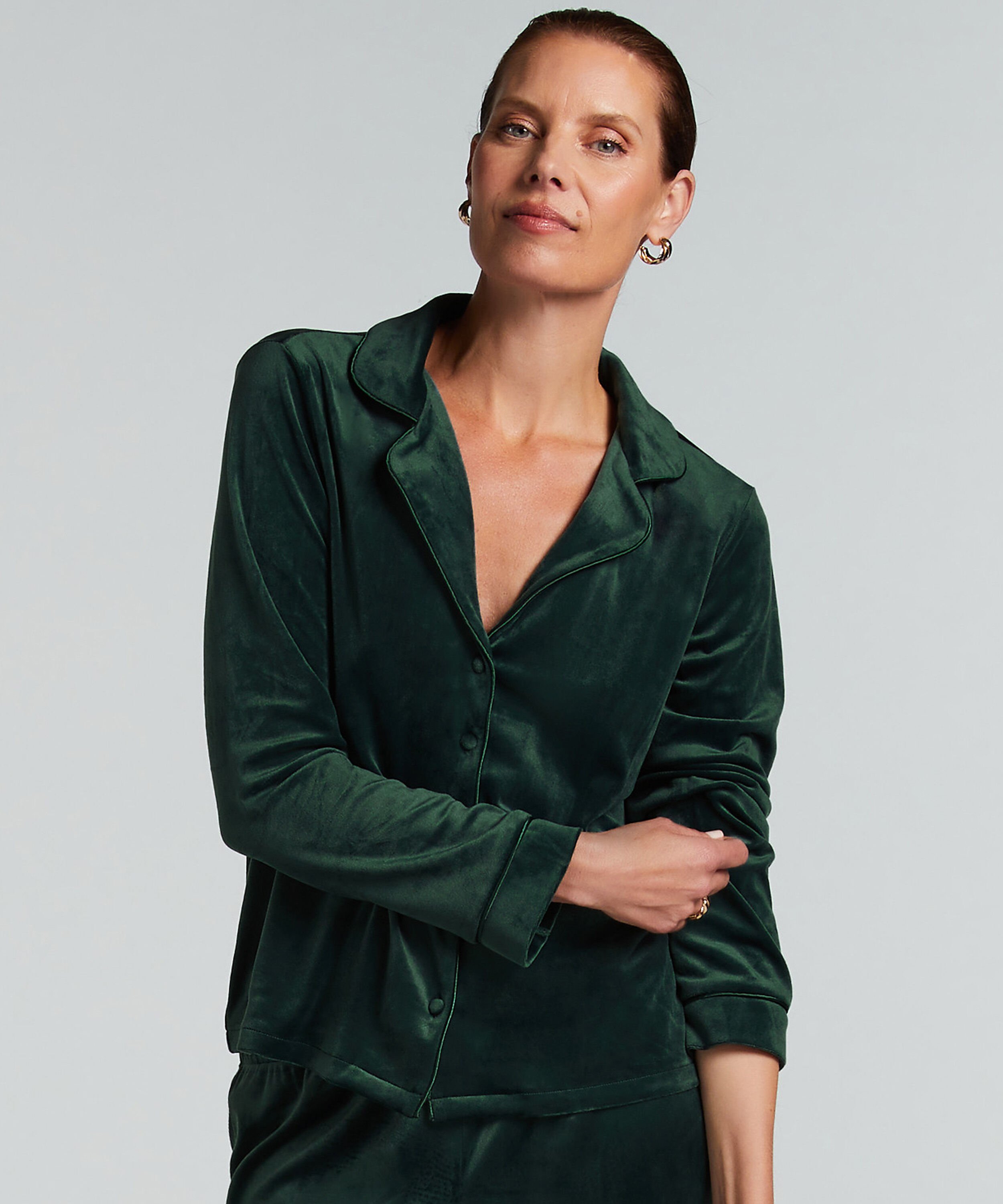 Velours Long-Sleeved Jacket, Green
