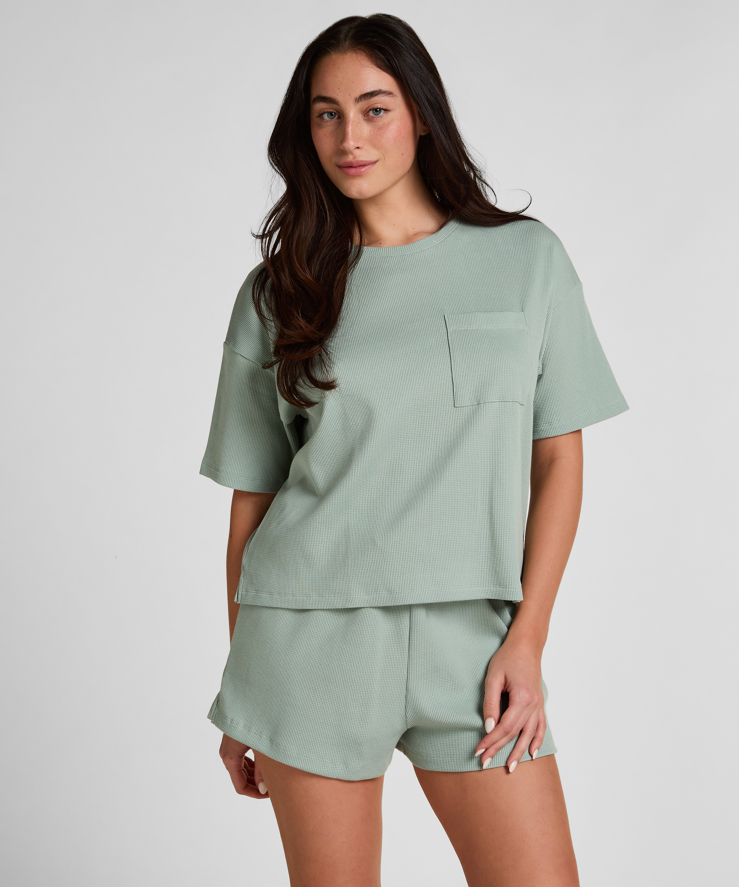 Pyjama Top Waffle, Green, main