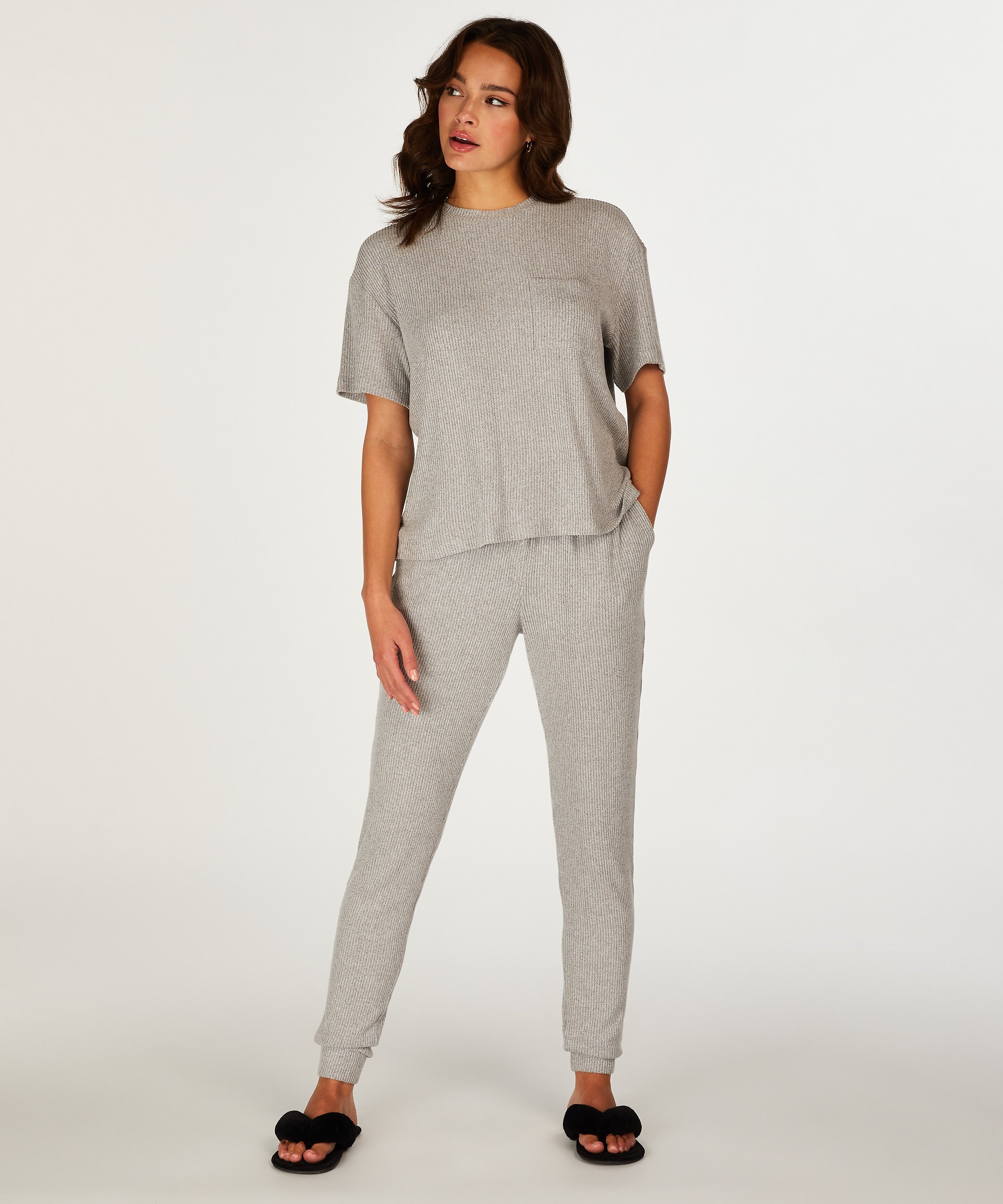 Rib Short Sleeve Top, Grey, main