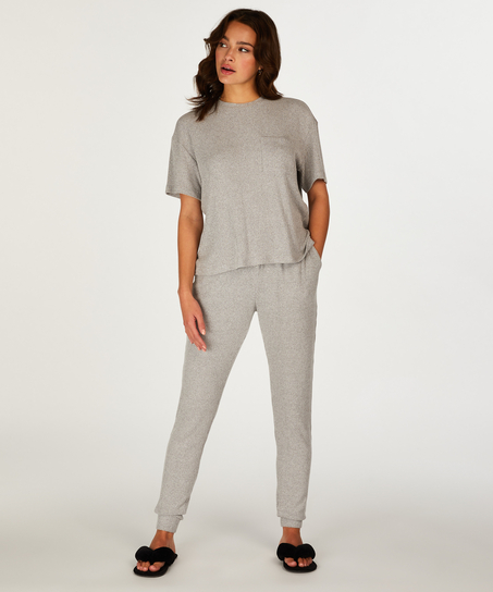 Rib Short Sleeve Top, Grey