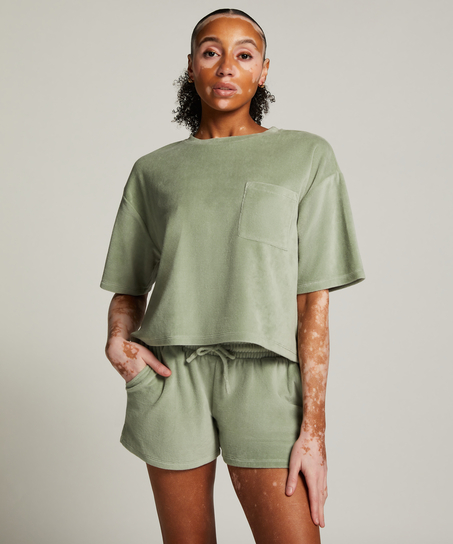 Short-sleeve velours top, Green