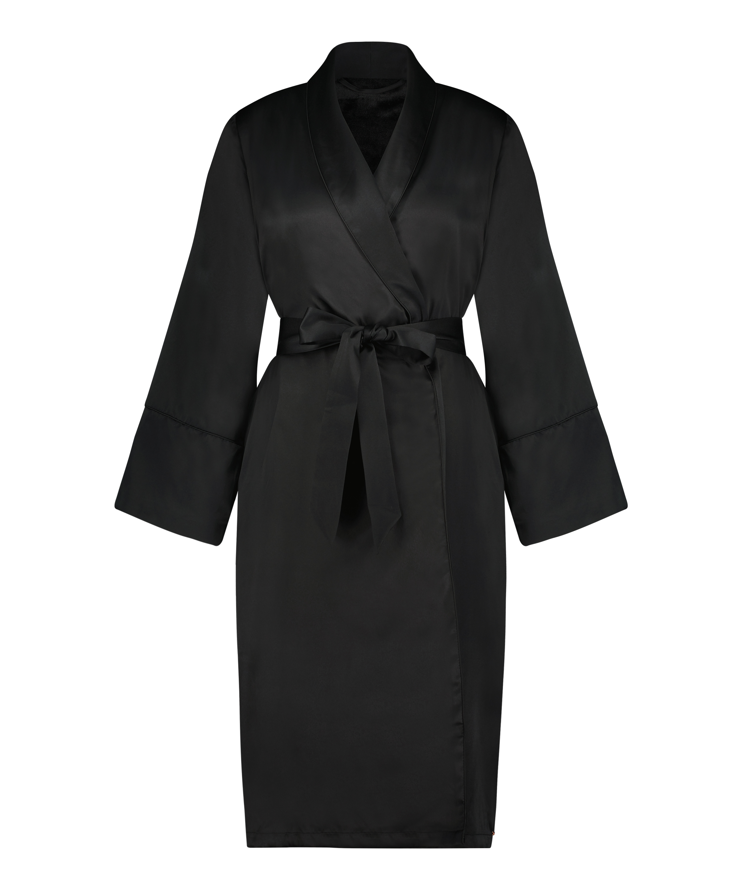 Satin Fleece Bathrobe, Black, main