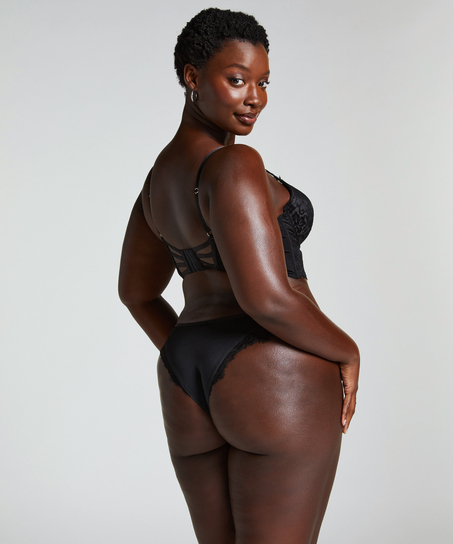 Char Padded Underwired Longline Push-Up Bra, Black