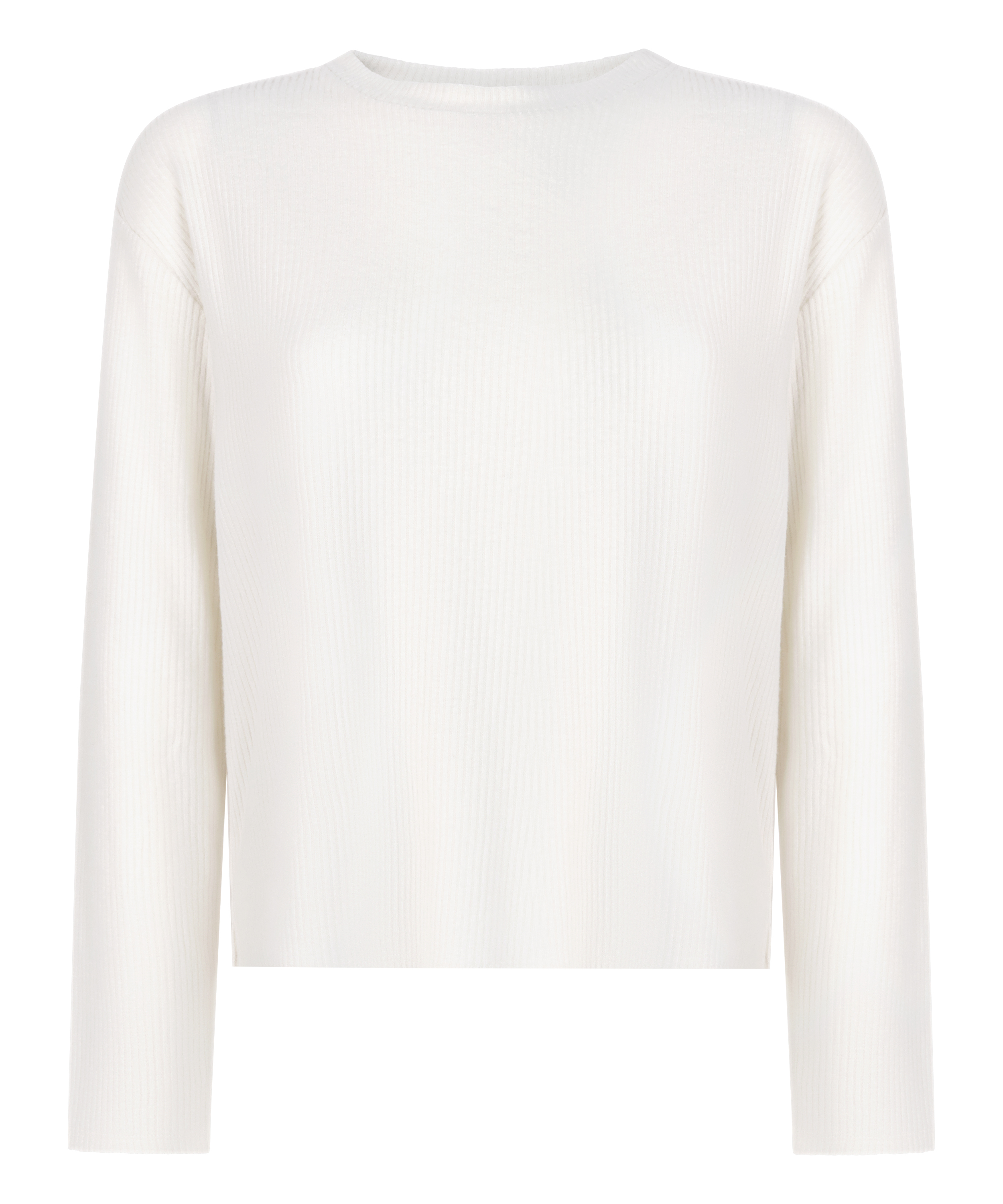 Long-sleeved Knitted Ribbed Pyjama Top, White, main