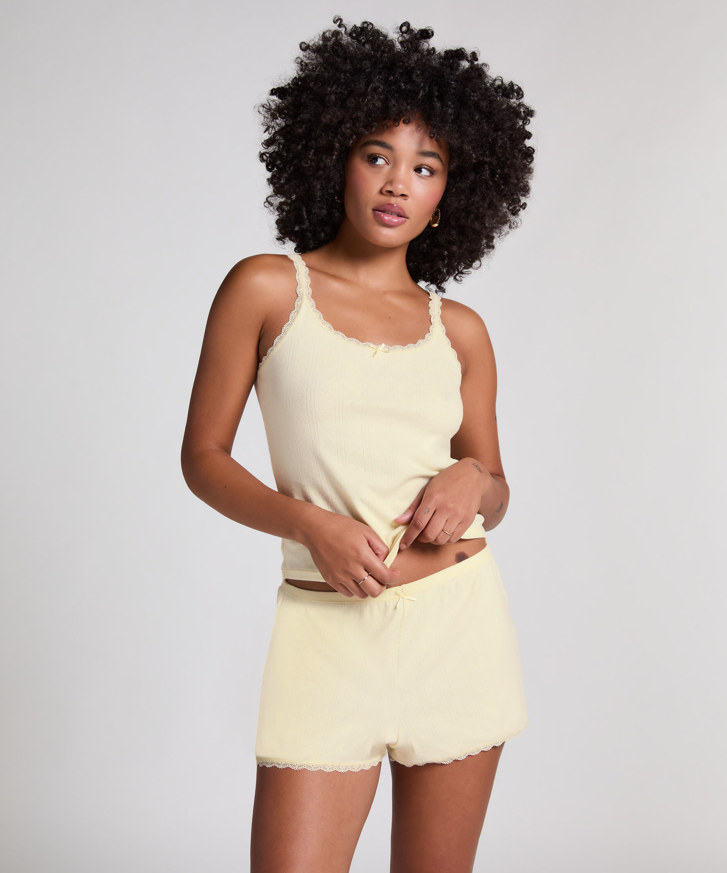 Pointelle Shorts, Yellow Pointelle Shorts, Yellow