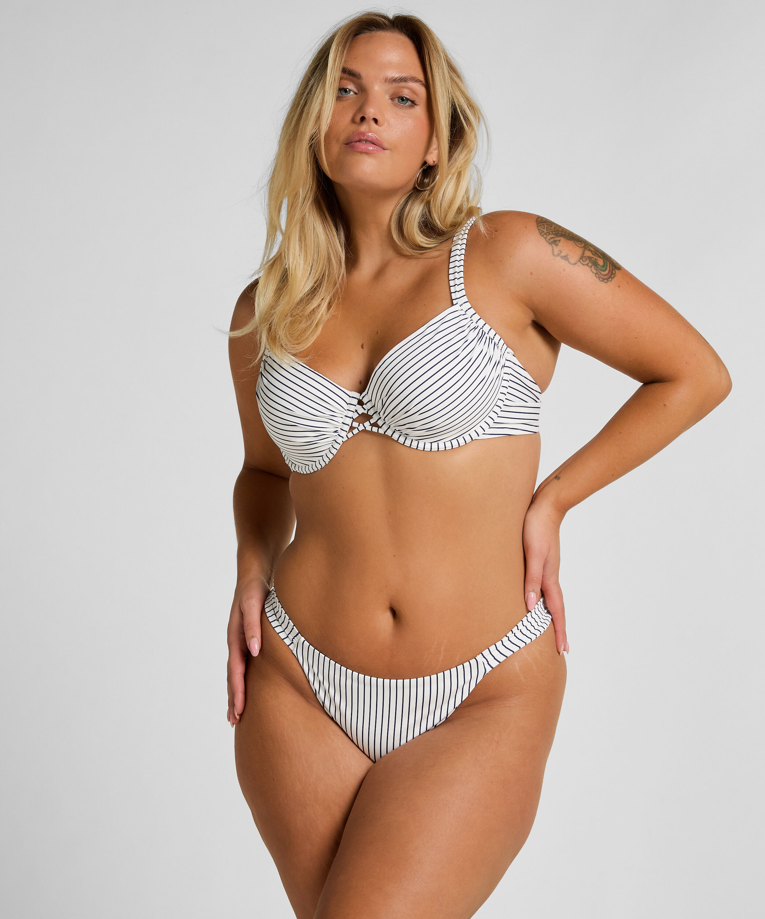 Highleg Bikini Bottom Stripes, White