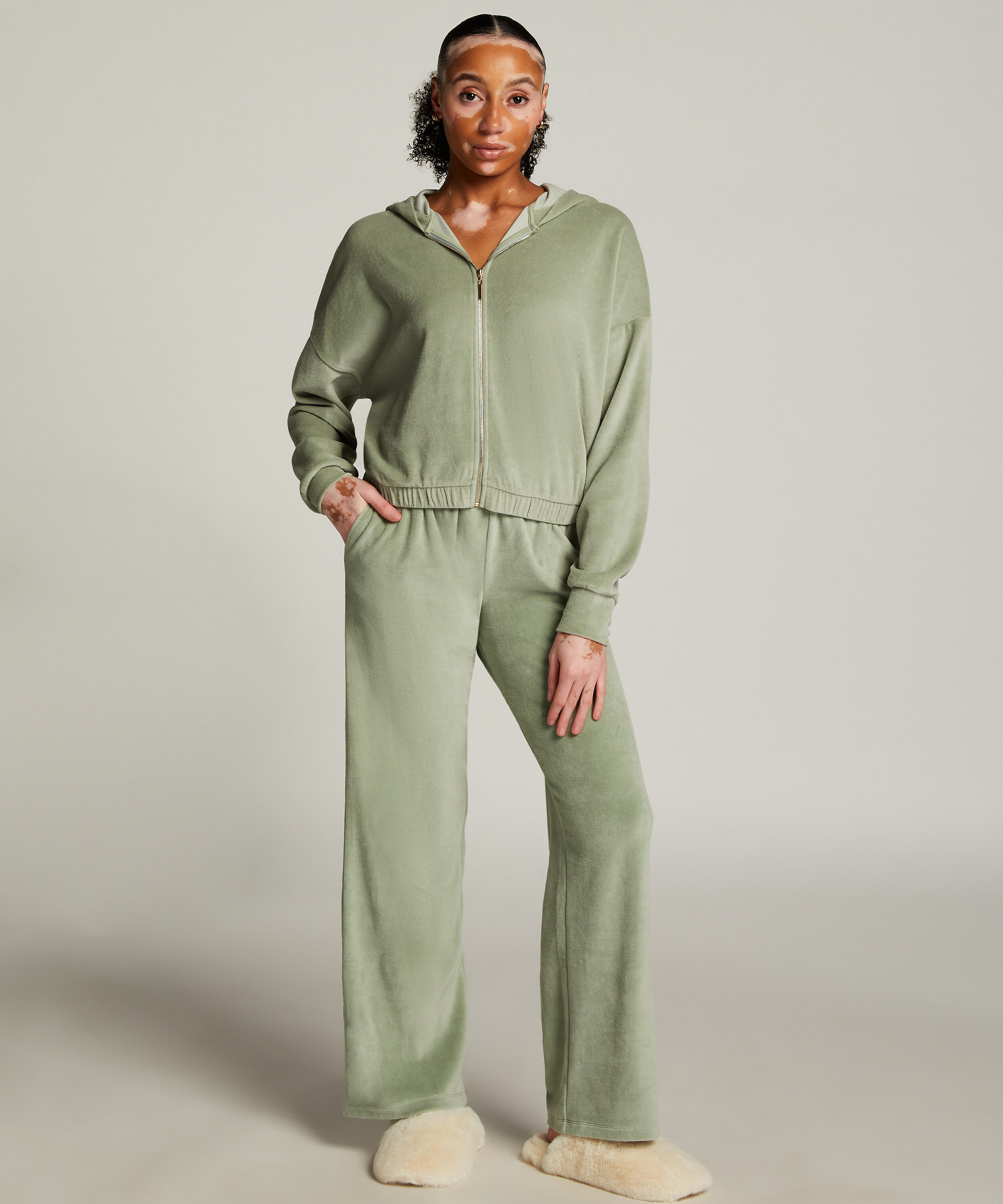Velours Pyjama Pants, Green Velours Pyjama Pants, Green