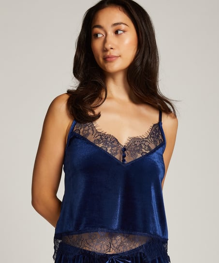 Shiny Velours Lace Cami, Blue