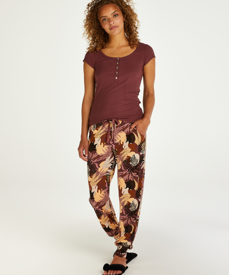 Jersey Abstract Leaf Pyjama Bottoms, Pink