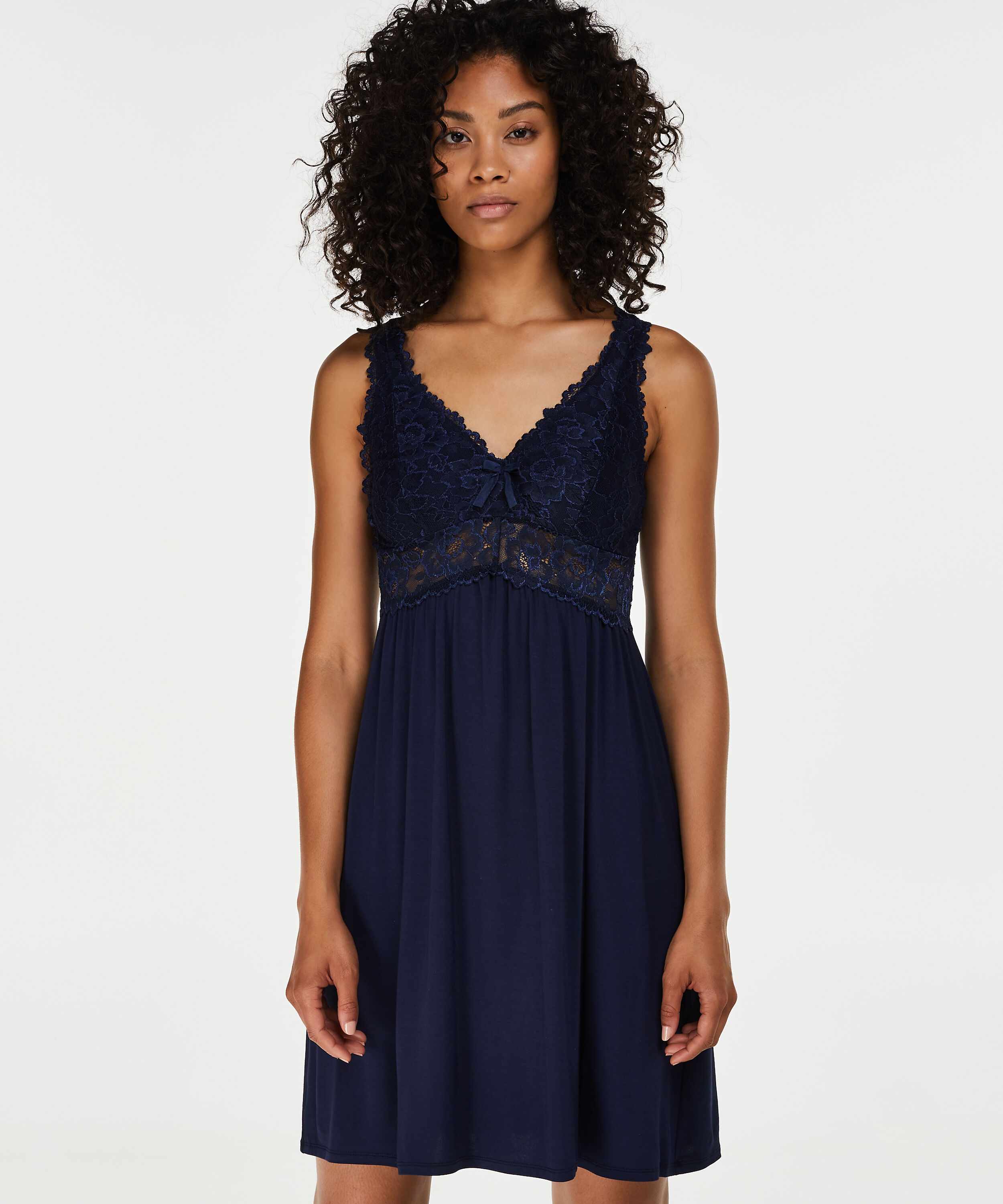 Modal Lace Slip Dress, Blue