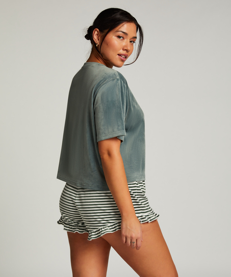Velours Ruffle Shorts, Green