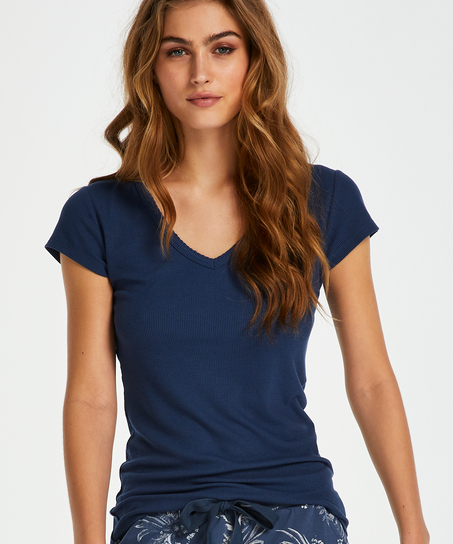 Short sleeve rib pyjama top., Blue